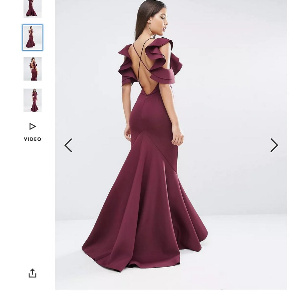 NWT ASOS ASOS RED CARPET Scuba Ruffle Fishtail Dress - Picture 2 of 16